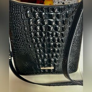 Brahmin Black Crocodile Embossed Leather Bag.